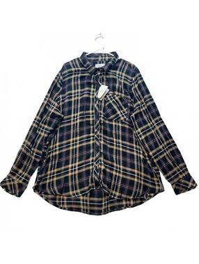 Casa Cabana Women's Plaid Button Up Shirt Black Brown Pink Rayon XXL NWT